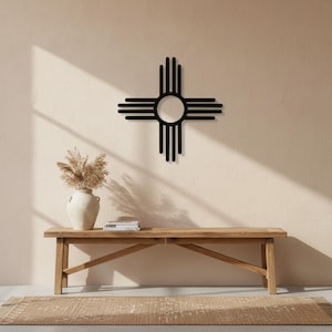 Arte de pared de metal Zia Sun, decoración con símbolo del suroeste, letrero para exteriores de Nuevo México