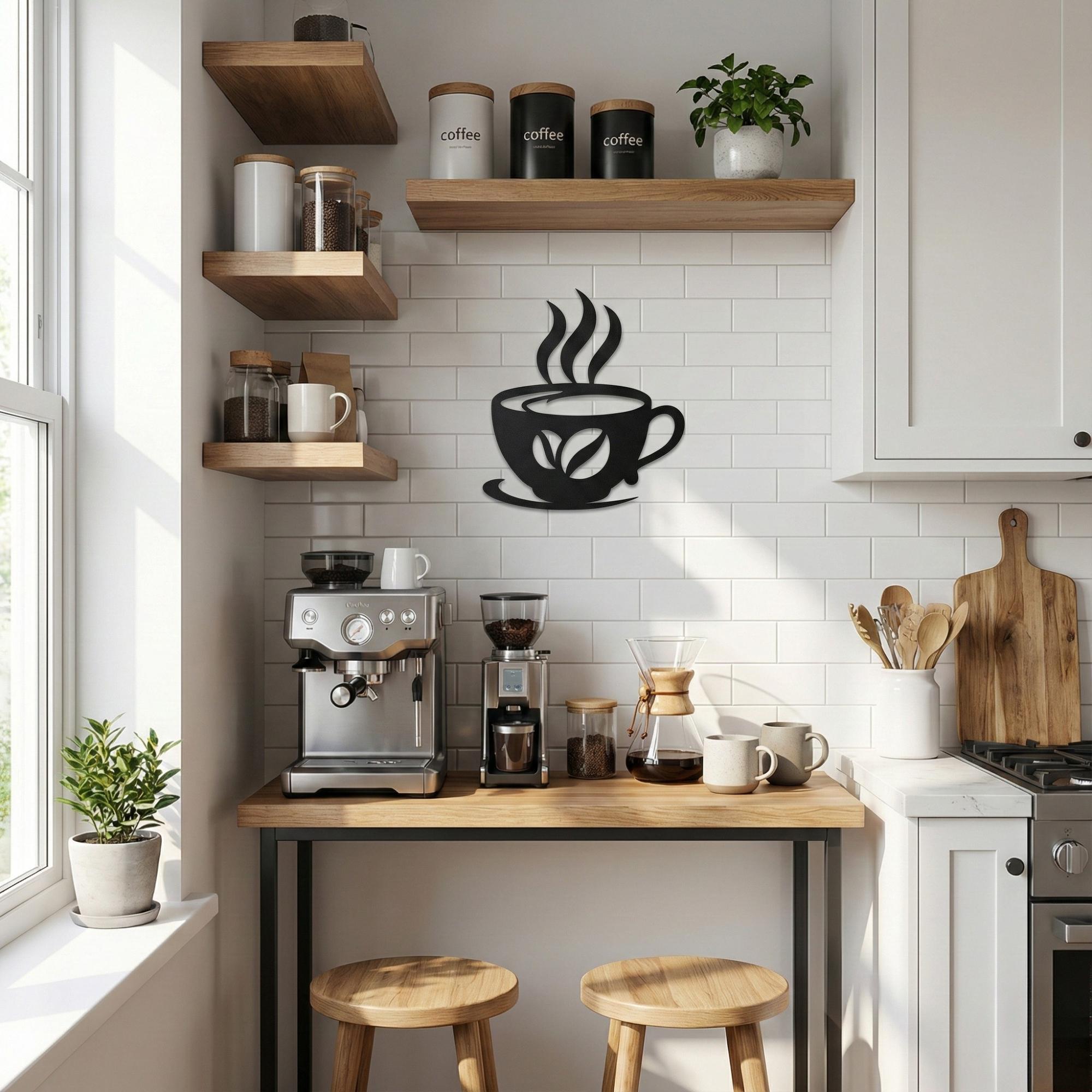 Coffee Cup Metal Sign for Coffee Bars, Rustic Kitchen Accent, Cafe ...