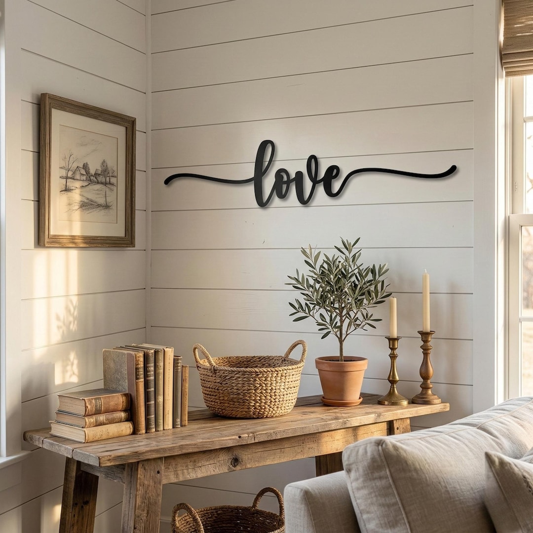 Minimalist Love Script Decor, Romantic Word Sign, Modern Home Accent - Etsy