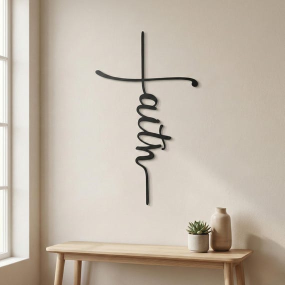Faith Metal Cross Wall Art: Minimalist Christian Decor