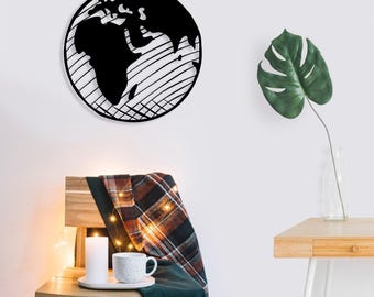 Metal World Map Wall Art: Modern Home Office Decor