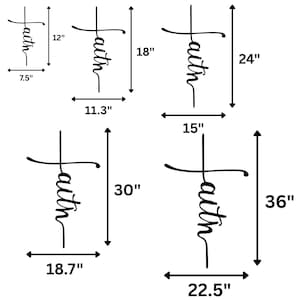 a series of black and white illustrations of a cross with the word "faith" written below it. Each illustration is accompanied by a scale drawing that provides the dimensions in inches, ranging from 18.7 to 22.5. The illustrations vary in size, with some being larger than others, and the scale is consistent across all the images.