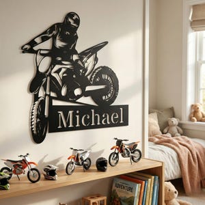 Arte de pared metálico de motocross personalizado, letrero con nombre personalizado para moto de cross