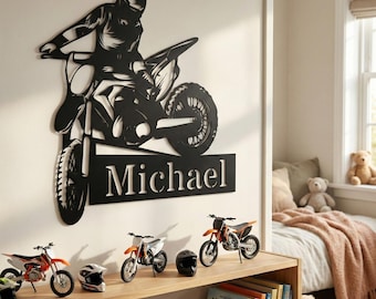 Personalized Motocross Metal Wall Art, Custom Dirt Bike Name Sign