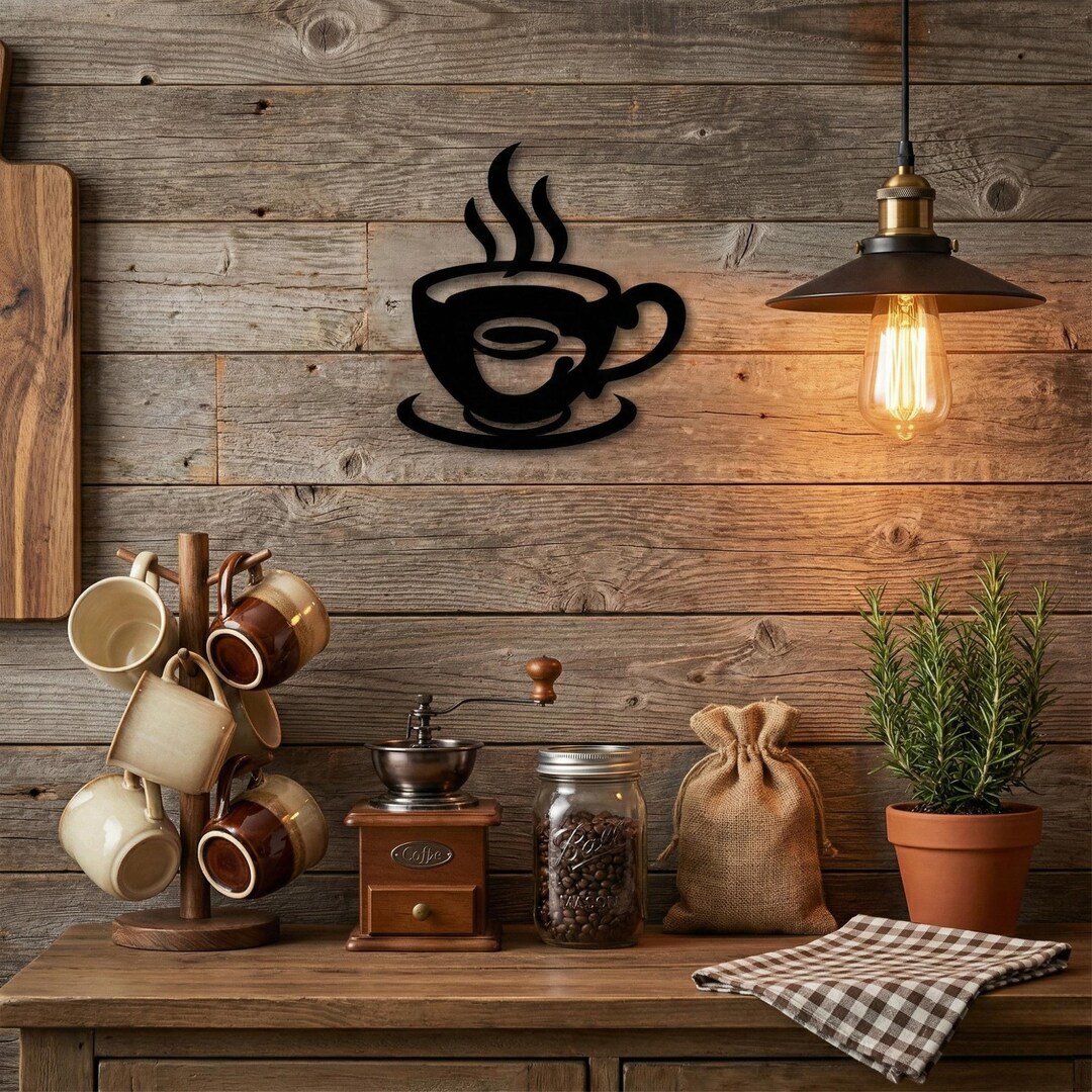 Coffee Cup Metal Sign for Rustic Kitchen Coffee Bar, Cafe Style Accent ...