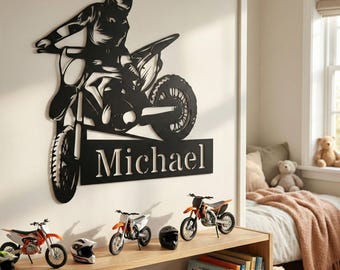 Personalized Motocross Metal Wall Art, Custom Dirt Bike Name Sign