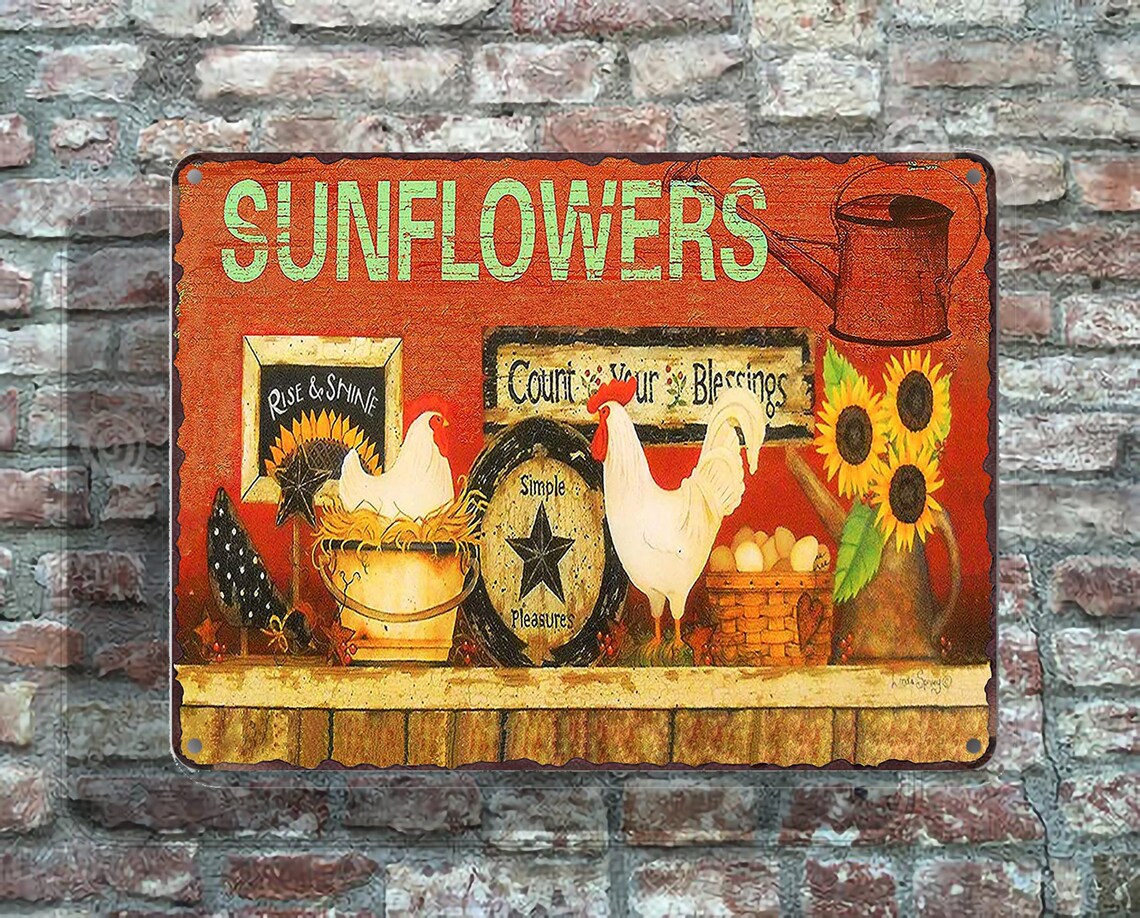 Vintage Sunflower Tin Signs Chicken Country Farm Farmhouse | Etsy