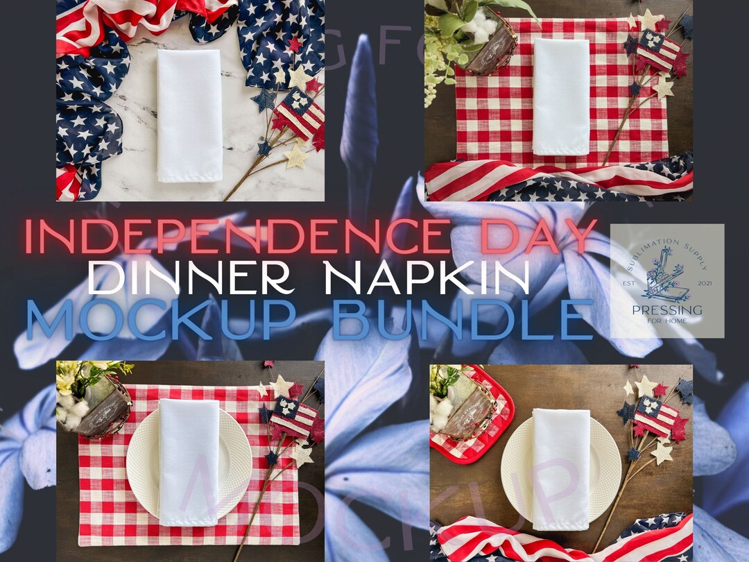 4th of July Napkin Mockup Bundle Patriotic Scenes, White Flat Weave ...