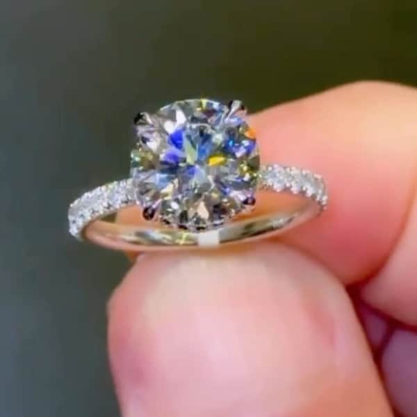 3CT diamnd on hidden diamond halo setting/14K White Gold Ring/Art Deco Ring/Classic Wedding Ring/Minimalist Vintage Bridal Solitaire Ring