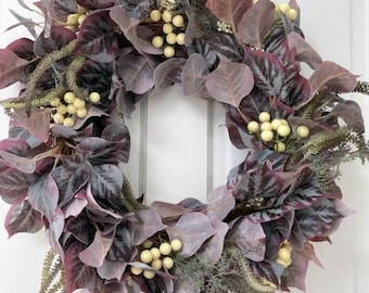 Year Round Farmhouse Rustic Front Door Home Wall Decor Faux Wreath With Amaranthus Eucalyptus Cream Berries Ideal For Indoor/Outdoor Use