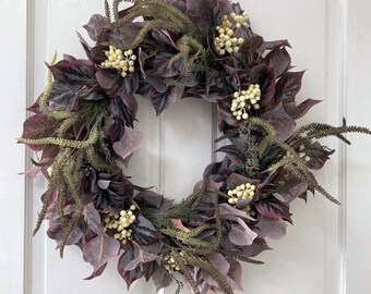 Year Round Front Door Cottage Farmhouse Home Wall Decor Faux Wreath With Amaranthus Eucalyptus Cream Berries Ideal For Indoor/Outdoor Use