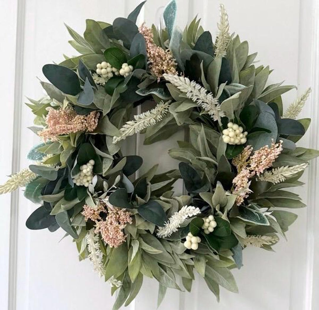 Year Round Front Door Rustic Farmhouse Home Wall Decor Faux Wreath With ...