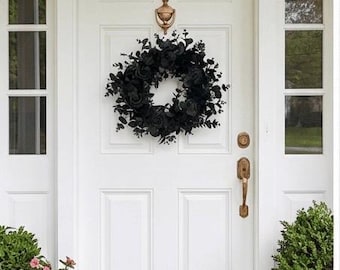 Gothic Black Rose & Eucalyptus Wreath Front Door Cemetery Decor Featured on Blue Lights TV Show Season 3 Episode 4