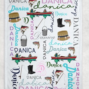 Cobertor de pesca personalizado - Cobertor de pesca - Padrão de nome - Cobertor de bebê - Cobertor personalizado - Pesca - Cobertor temático de pesca