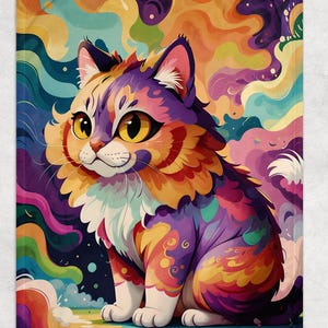 Vintage Americana Decor Psychedelic Cat Blanket Fleece Blanket: Novelty Minimalist Blanket for Dorm Decor Naps, Cat Decor