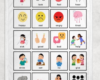 AAC Core Vocabulary Blanket with AAC Core Board Throw for SLP Gift for Special Education Teacher Gift for Speechie Blanket for AugComm Gift