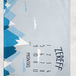 Baby maand mijlpaal deken- Mountain | | Jongen - Gepersonaliseerde babydeken - Volg groei en leeftijd - New Mom Baby Shower Gift