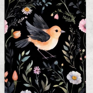 Whimsical Bird and Wildflower Light Fleece Blanket, Bird Blanket, Bird Blanket