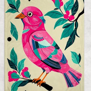 Pink Bird Fleece Throw Blanket With Handmade  Boho Sofa Throw For Living Room Christmas Gift