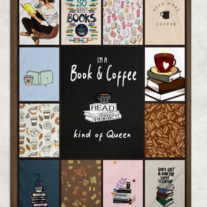 Book And Coffee Blanket, Reading Fleece Blanket, Bookworm Blanket, Librarian Gifts, Book Lover Gift, Coffee Lover Gift, Daughter Blanket