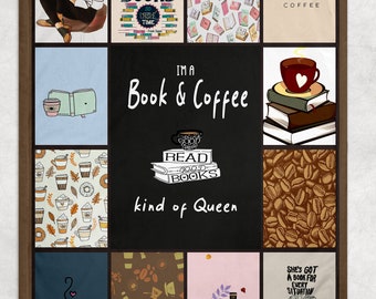 Book And Coffee Blanket, Reading Fleece Blanket, Bookworm Blanket, Librarian Gifts, Book Lover Gift, Coffee Lover Gift, Daughter Blanket
