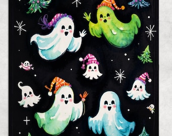 Spooky Neon 90's Kawaii Halloween Minky Blanket, Cozy Creepmas Ghosts Pumpkins