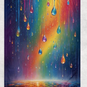 Rainbow and Raindrops Fleece Blanket - Love Wins Pride Decor - Kids Bedroom - Colorful Living Room Blanket - Housewarming