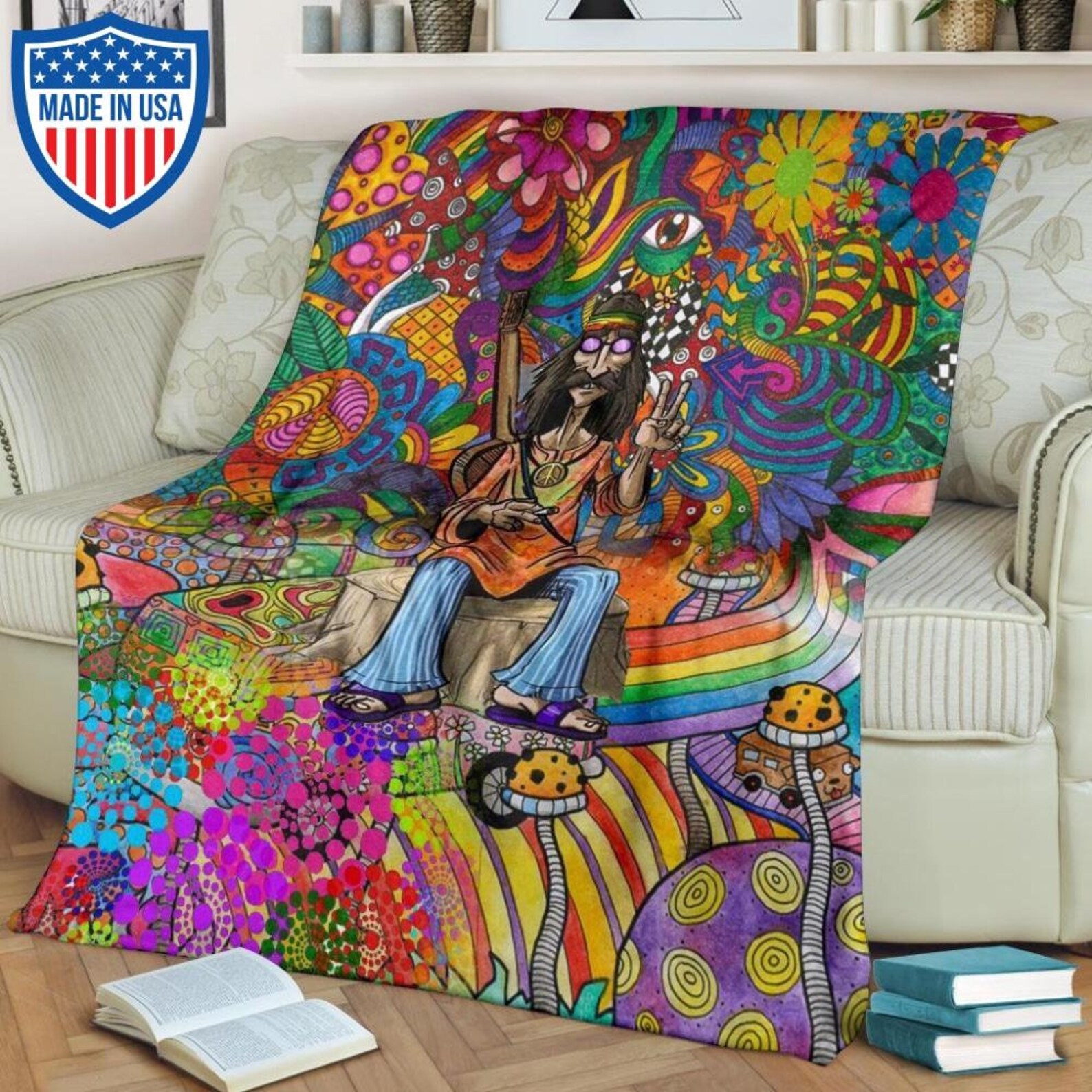 Hippie Blanket Hippie Bedding Blanket Hippie Trippy Bedding Etsy