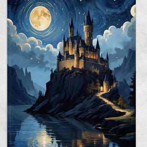 Whimsical Wizard Castle Throw Blanket | Moody Bookish  Blanket for Book Lovers and Fantasy Room Decor, Starry Nigh Oil Painting