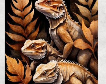 Bearded Dragon Dark Floral Nature fleece Plush Blanket, Colorful Beardie Cover, Cozy Throw Gift For Reptile Dragon Lovers, Beardy Décor
