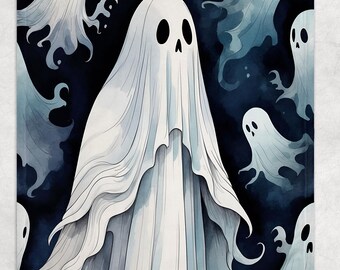 Spooky Ghost Blanket, Fleece Plush Blanket, Gothic Halloween Blanket, Halloween Decor, Halloween Gift, Plush Throw Fall Décor