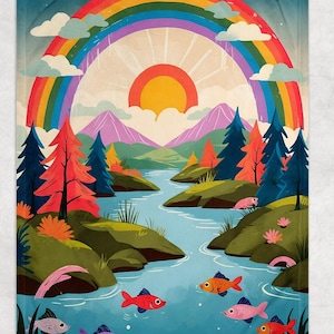 Vintage Rainbow Trout Fleece Blanket | Rustic Retro Cabin Lodge Decor | Fishing | Lake House Decor | Fly Fishing Throw Gift