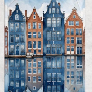 Delft Blue Dutch Canal Houses throw blanket ,  Fleece Blanket, Beautiful Holland homes design. 50 x 60 or 60 x 80 inch