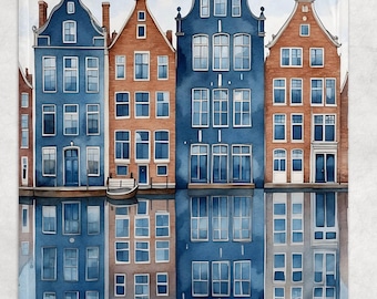 Delft Blue Dutch Canal Houses throw blanket ,  Fleece Blanket, Beautiful Holland homes design. 50 x 60 or 60 x 80 inch