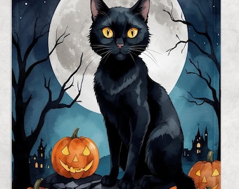 Black Cat Fleece Plush Blanket Soft Gothic Moon Night Throw Witchy Halloween Spooky Home Decor Gift for Cat Lovers Cozy Goth Style Room