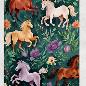 Horse Blanket -  Horse Fleece Throw Blanket -  Baby Blanket - Floral Horse  Blanket