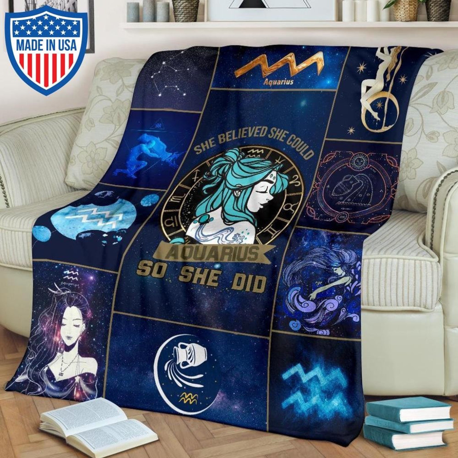Aquarius Zodiac Blanket II Horoscope Astrology Gift Etsy