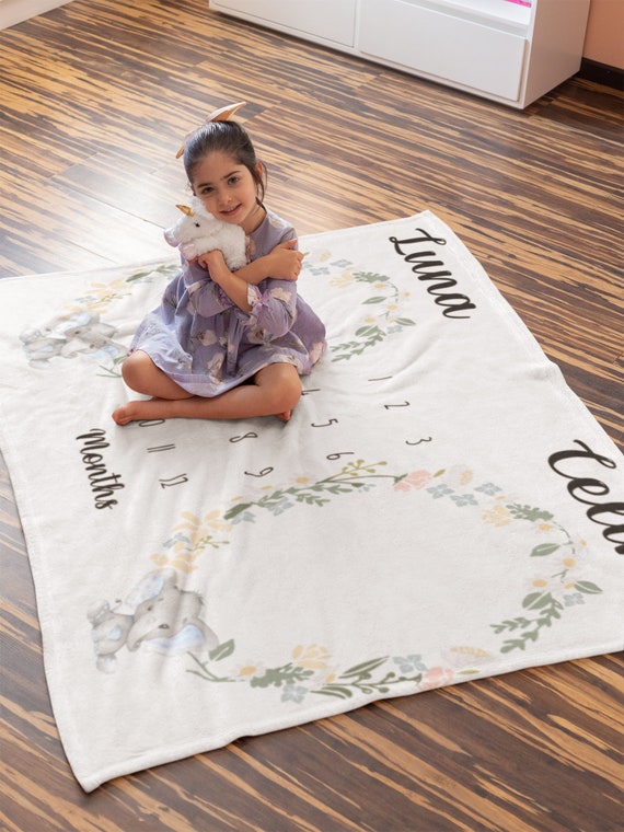 Milestone Blanket Twins Jungle Animals Elephant Boy or Girl