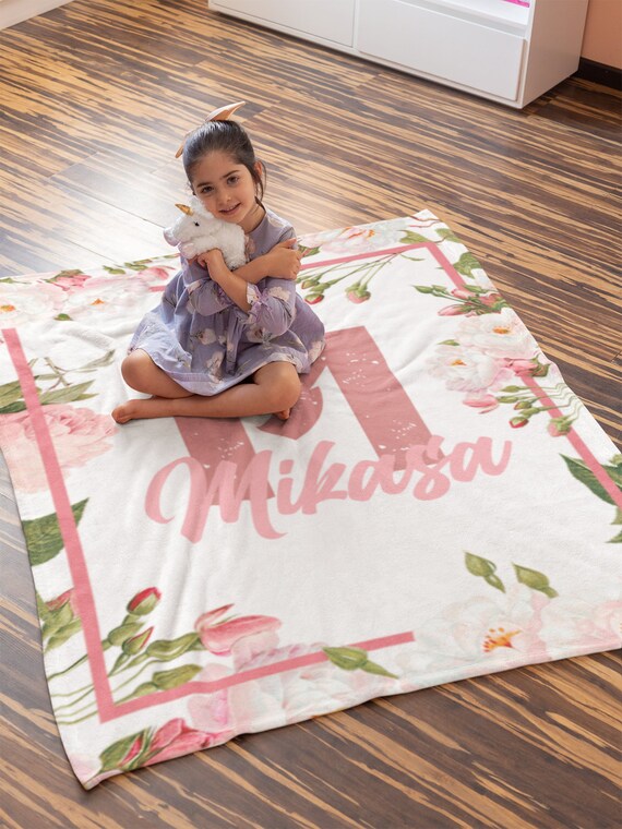 Personalized Floral Baby Blanket for Girls With Name Custom Baby Blanket for Girls Navy and Blush Pink Baby Blanket Baby Shower Gift Etsy Ireland