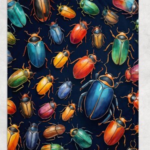 Colorful Beetle fleece Blanket, Entomology-Inspired , Nature Décor