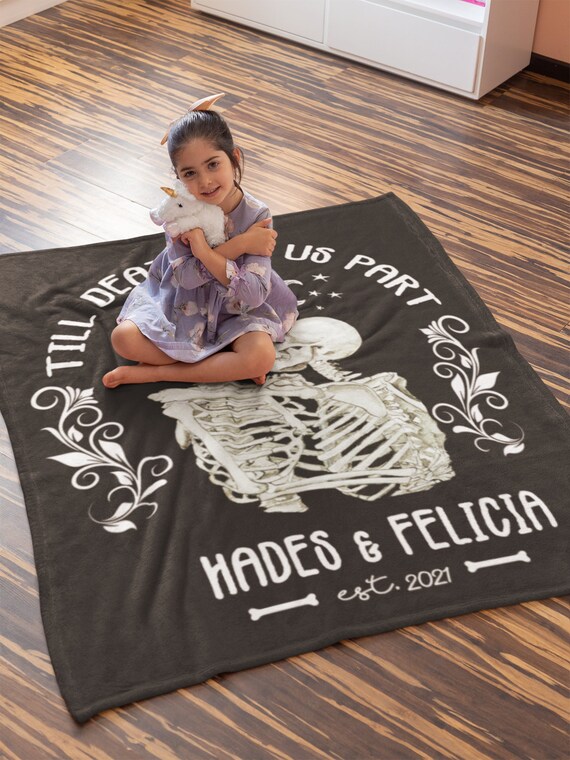 Personalisiertes Paar-Decke „Bis Der Tod Uns Scheidet“ – Gothic-Design Mit Skeletten, Wählbare Größe