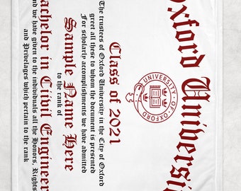 Custom Diploma Print - Fleece Blanket |Graduation Gift| Your Diploma will keep you warm