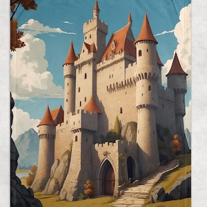 Medieval Castle Fleece Blanket, Fantasy Forest  Blanket, Fairytale Kingdom Home Decor Blanket, Cozy Gift For Dreamer