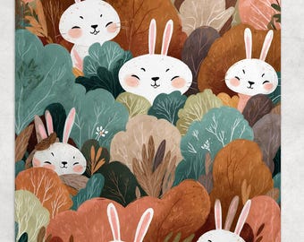Vintage Bunnies Child's Blanket, Cozy Fleece Blanket, Cute Bunny Blanket, Woodland Nursery Blanket