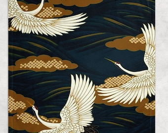 Cute Japanese Crane Blanket - Crane Throw Blanket - Crane Fleece Blanket - Crane Pattern Blanket - Crane Print Kids Blankets
