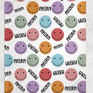 Happy Face Fleece Blanket with Custom Name