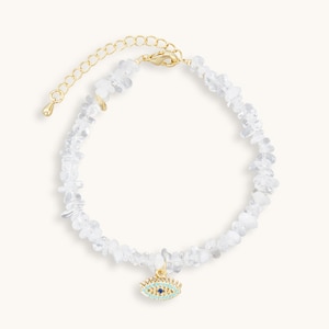 White Crystal Evil Eye Bracelet - Natural Stone Crystal beaded Gemstone Birthstone Gift