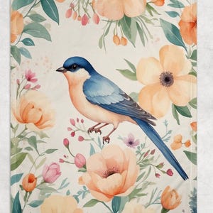 Vintage Bird Nerd Floral Fleece Blanket | Cute Retro Throw | Cozy Gift for Bird Lovers | Boho Blanket