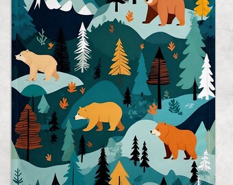Bears and Mountains Woodland Baby Unisex Blanket