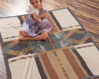 Navajo Inspired Chief Blanket with Ochre - Black & White Striped